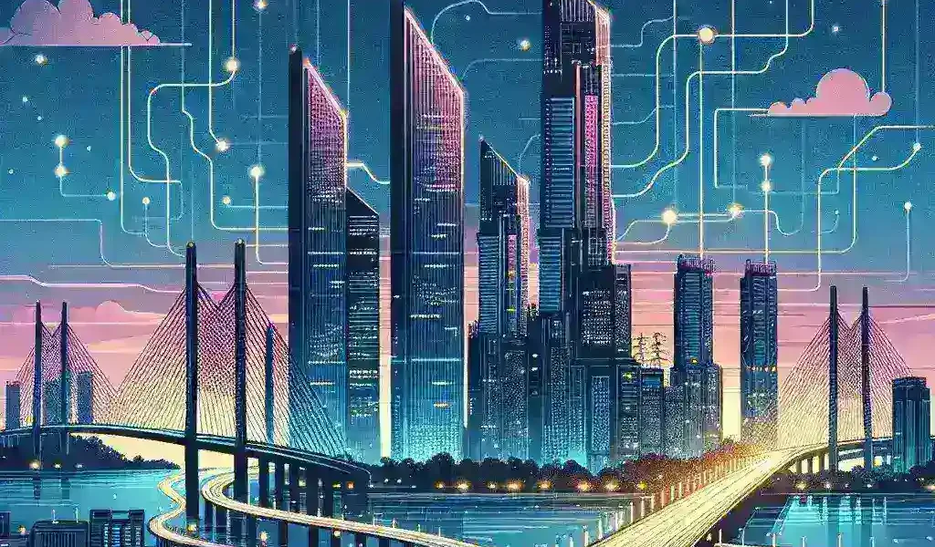 "Batam, Indonesia – Pemandangan kawasan industri dan fasilitas teknologi tinggi yang mendukung proyek Batam sebagai pusat data regional, bersaing dengan Singapura dalam pengembangan infrastruktur digital."