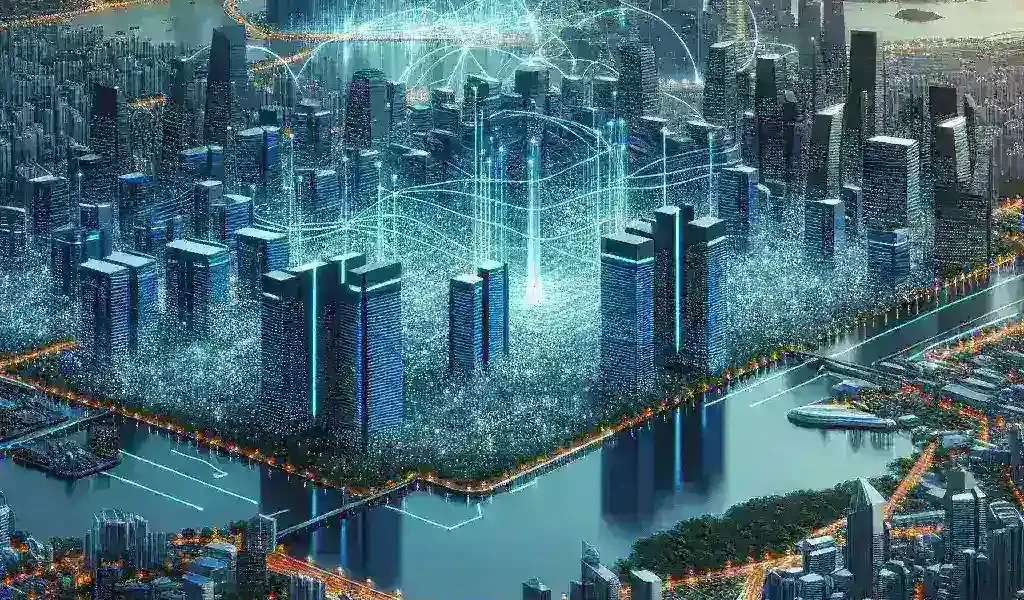 "Panoramic view of Batam, Indonesia, showcasing its modern infrastructure and tech developments, highlighting its potential as a regional data center hub to compete with Singapore."