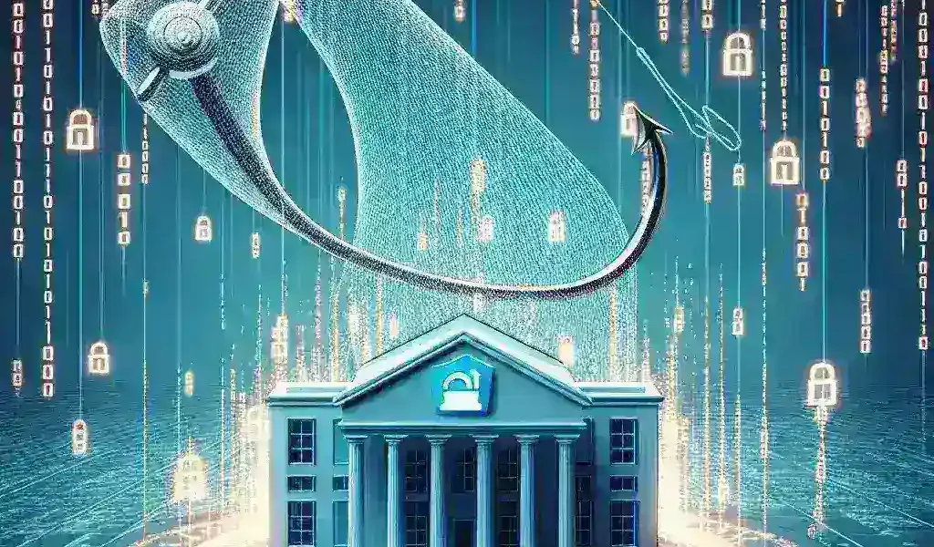 "Ilustrasi grafik menampilkan lonjakan 40% serangan phishing terhadap lembaga keuangan di Indonesia pada semester I 2025 berdasarkan laporan terbaru."
