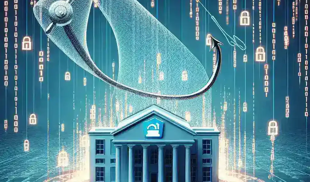 "Ilustrasi grafik menampilkan lonjakan 40% serangan phishing terhadap lembaga keuangan di Indonesia pada semester I 2025 berdasarkan laporan terbaru."