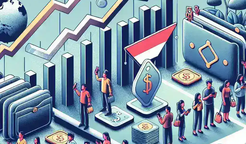 "Infografis menunjukkan peningkatan 55% penggunaan dompet digital di Indonesia pada semester I 2025, mencerminkan tren digitalisasi dan adopsi teknologi keuangan di kalangan masyarakat."